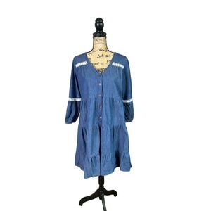 Lapis Anthropologie chambray tiered dress coastalcowgirl  bohowestern XL